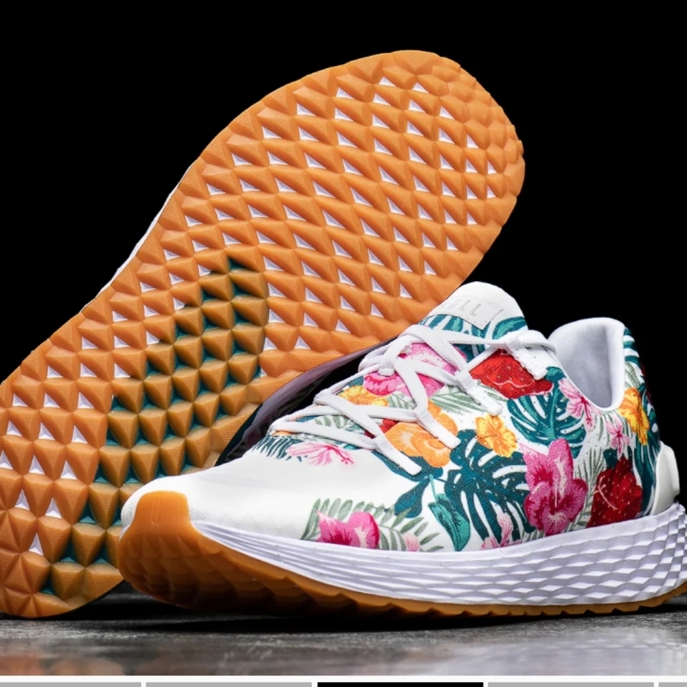 NOBULL White Floral Athletic Shoes with Orange Outsole